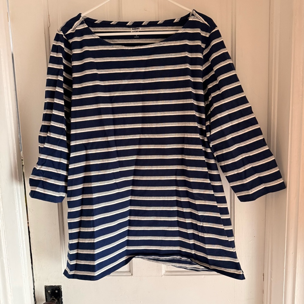 Lands’ End Striped Navy and White Women’s Boatneck Top size xl